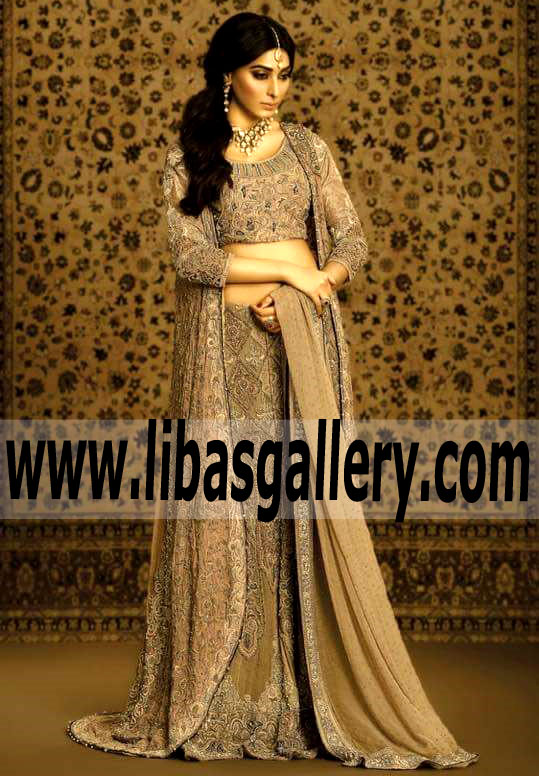 Vivacious Wedding Dress with Exquisite Embellishments for Walima or Reception