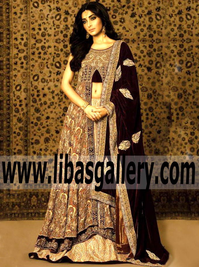 Outstanding Bridal Wear with Banarasi Jamawar Flared Lehenga for Reception and Special Occasions