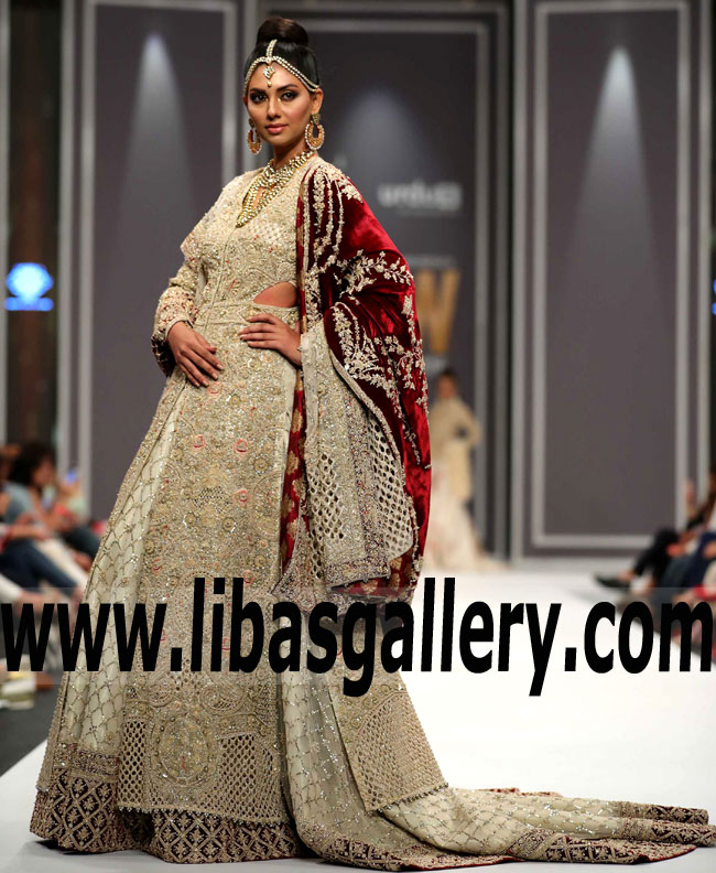 Glamorous Embellished Pakistani Weddin Gown with Lehenga Dress for Wedding and Reception