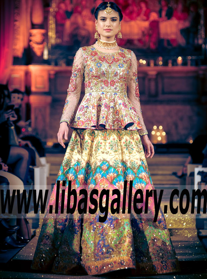 Glowing Designer Peplum With magnificent Wedding Lehenga Dress for Special Occasions and Wedding Events