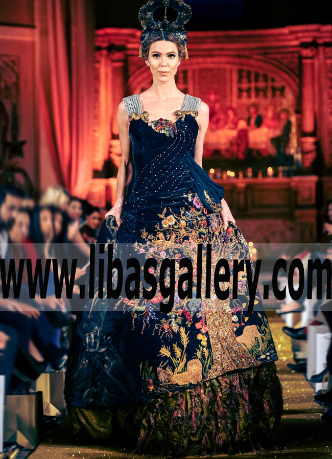 Luxurious Velvet Swarovski Work Gown for Reception and Special Occasions