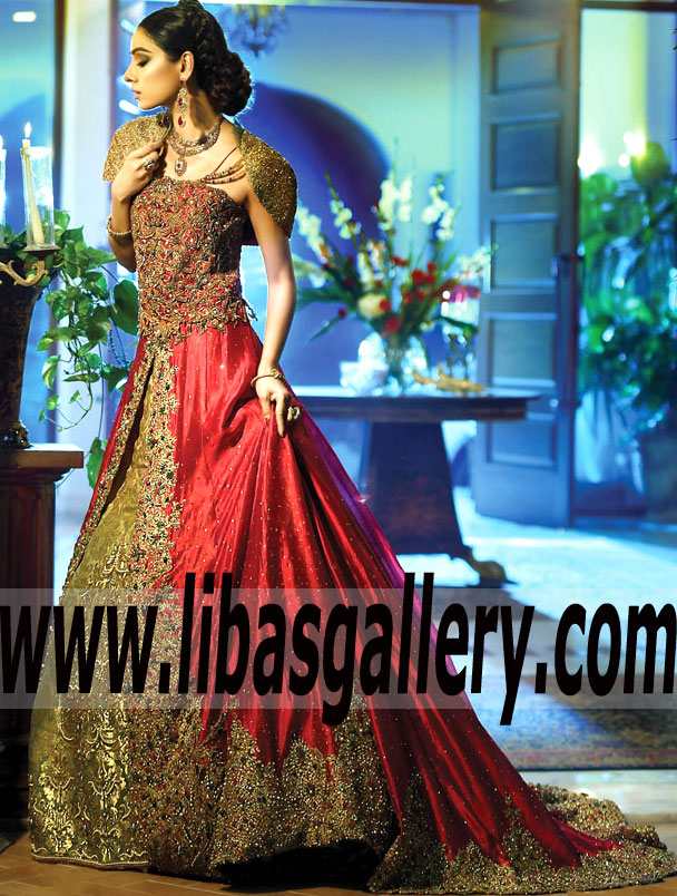 Glamorous Lava Gold Aquilegia Bridal Gown