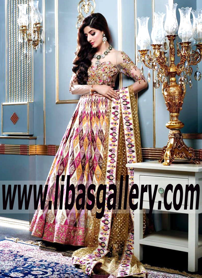 Miraculous colorful Clover A-line lehenga for Bride