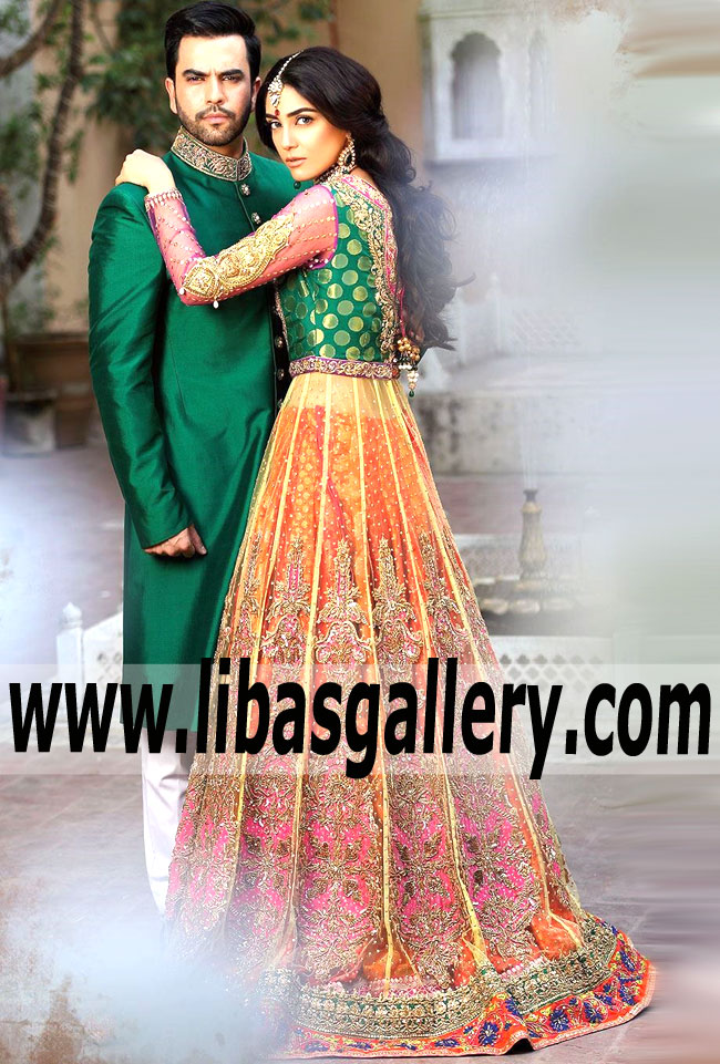 Outstanding Orange Peel Carnation Anarkali Pishwas