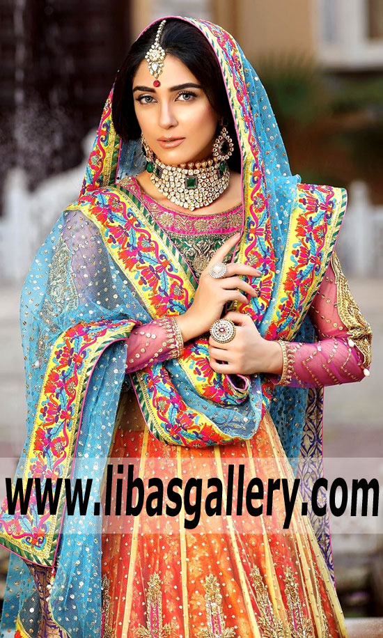 Outstanding Orange Peel Carnation Anarkali Pishwas