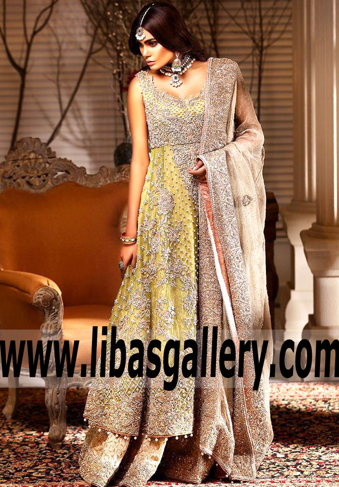 Latest Aisha Imran Bridal Wedding Anarkali Vegas Gold Bridal Wedding Lehenga Bellerose New York NY US