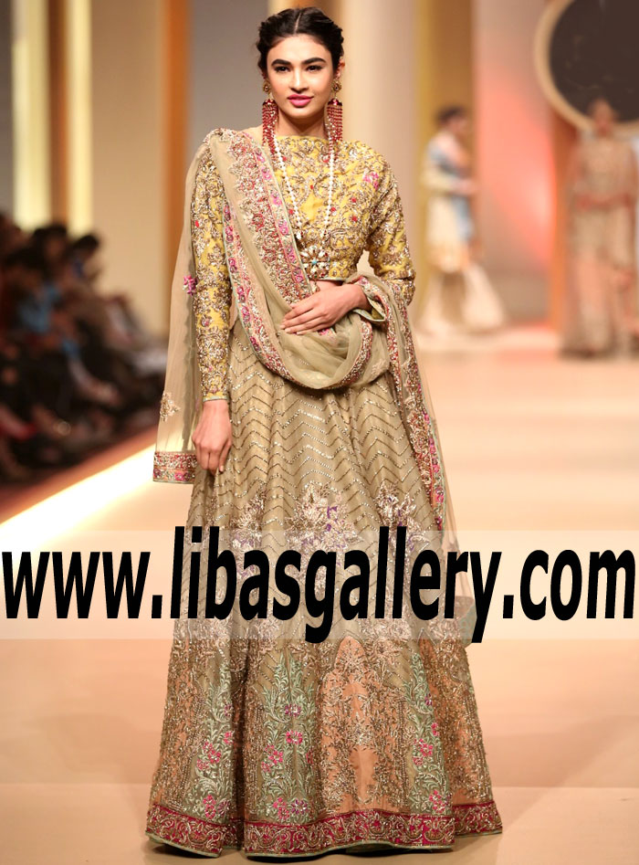 Outstanding Maize Ecru Dahlia Bridal Lehenga