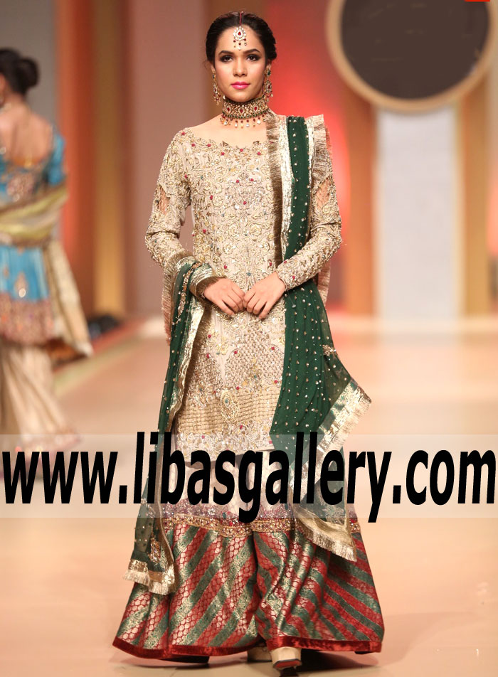 Breathtaking Fawn Campanula Bridal Wear Gharara