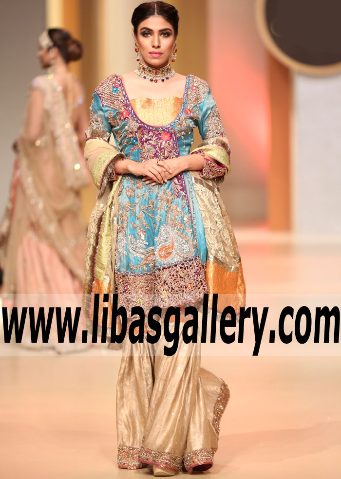 Outstanding Persian Blue Carnation Bridal Angrakha