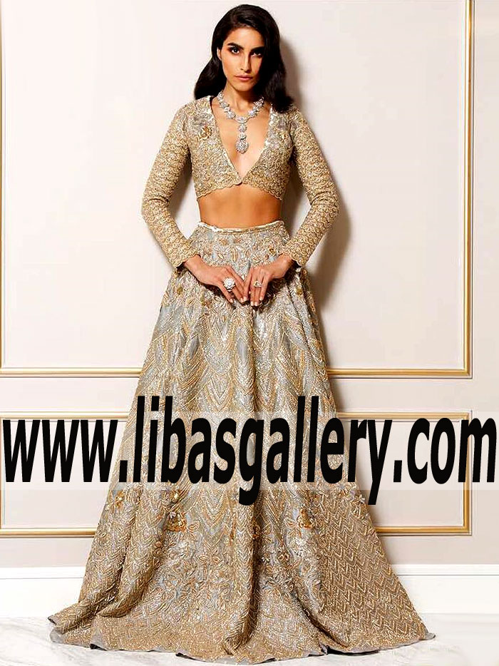 Spectacular Burlywood Gray Hippeastrum Bridal Lehenga Choli 