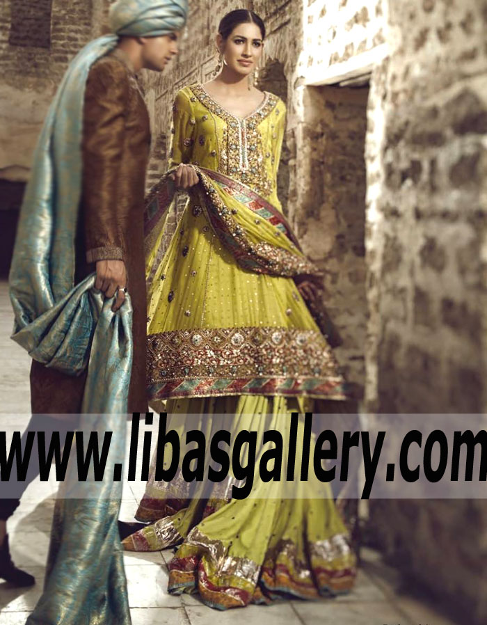 Stunning Impression Hansa Yellow Arum Bridal Sharara