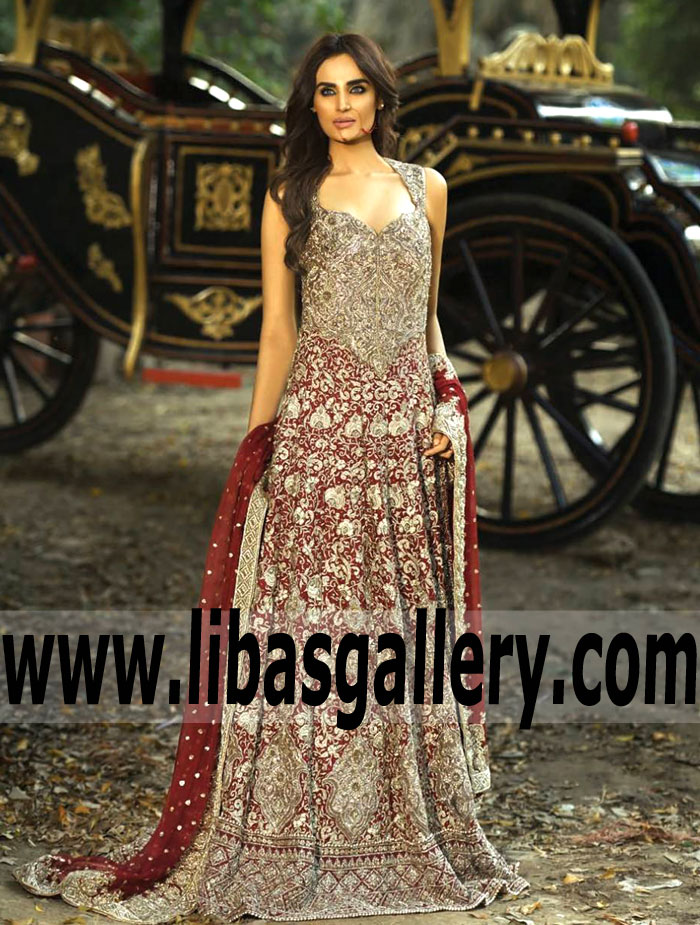 Outstanding Falu Red Celosia Bridal Anarkali Gown