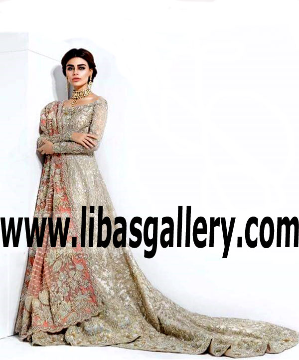 Precious Light Ecru Carnation Bridal Anarkali Gown
