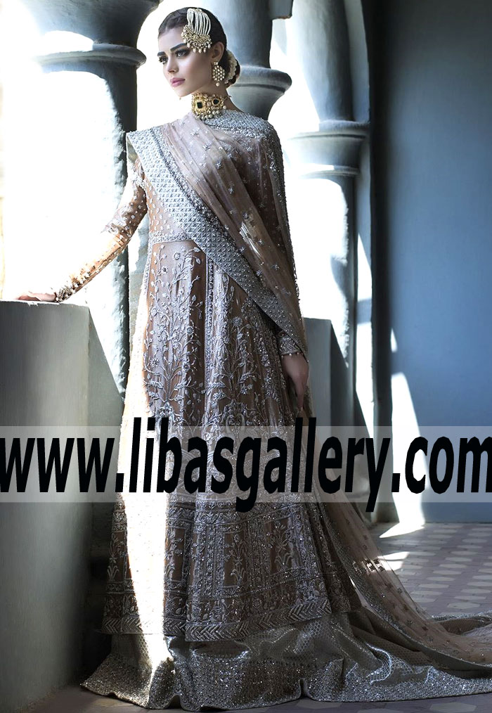 Stylish Tan Amorpha Embellished Wedding Gown