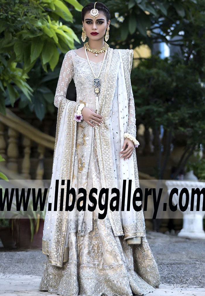 Luxurious Off White Hippeastrum Bridal Anarkali