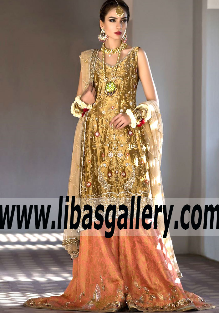 Desirable Copper Celosia Bridal Sharara