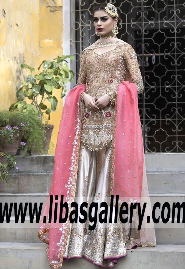 Glamorous Tea Rose Eryngium Bridal Dhaka Pajama