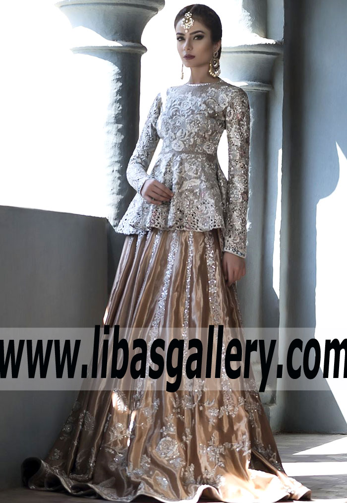 Beautiful Designer Peplum Style Bridal Wear Sania Maskatiya Banarasi Jamawar Lehenga Dresses Ilford Southall London UK