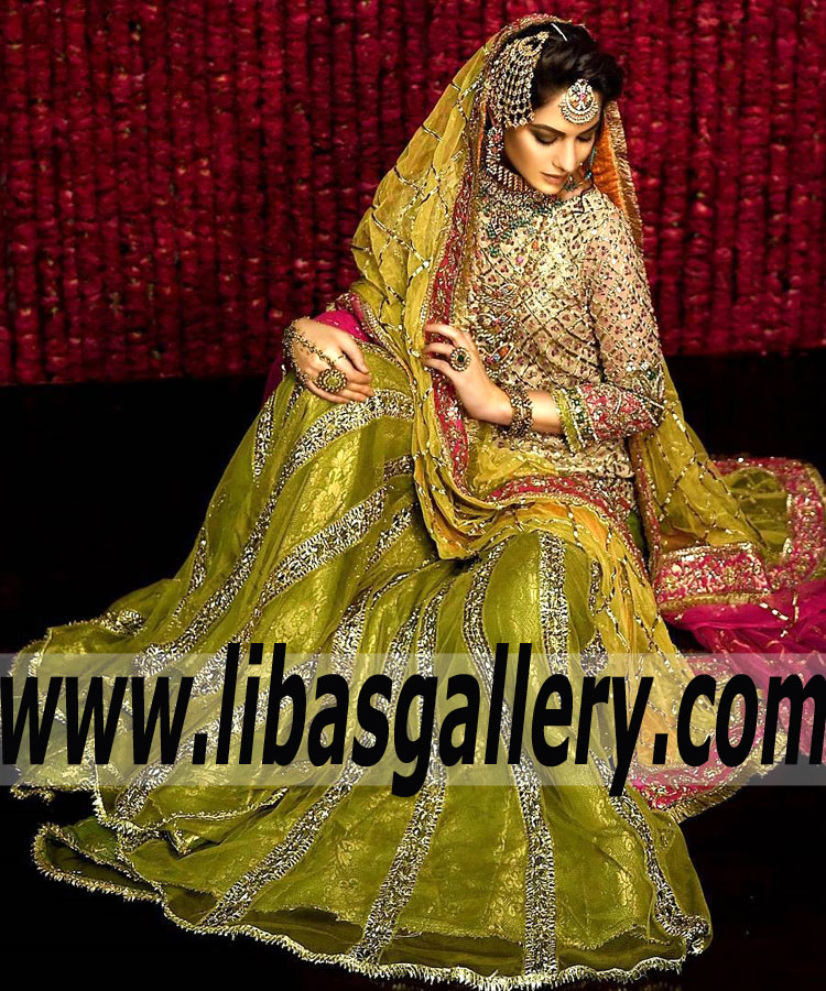 Exquisite Bridal Gharara Suits TABYA Gharara Mehndi Event New York City USA Gharara Wedding Gharara Trends Pakistan
