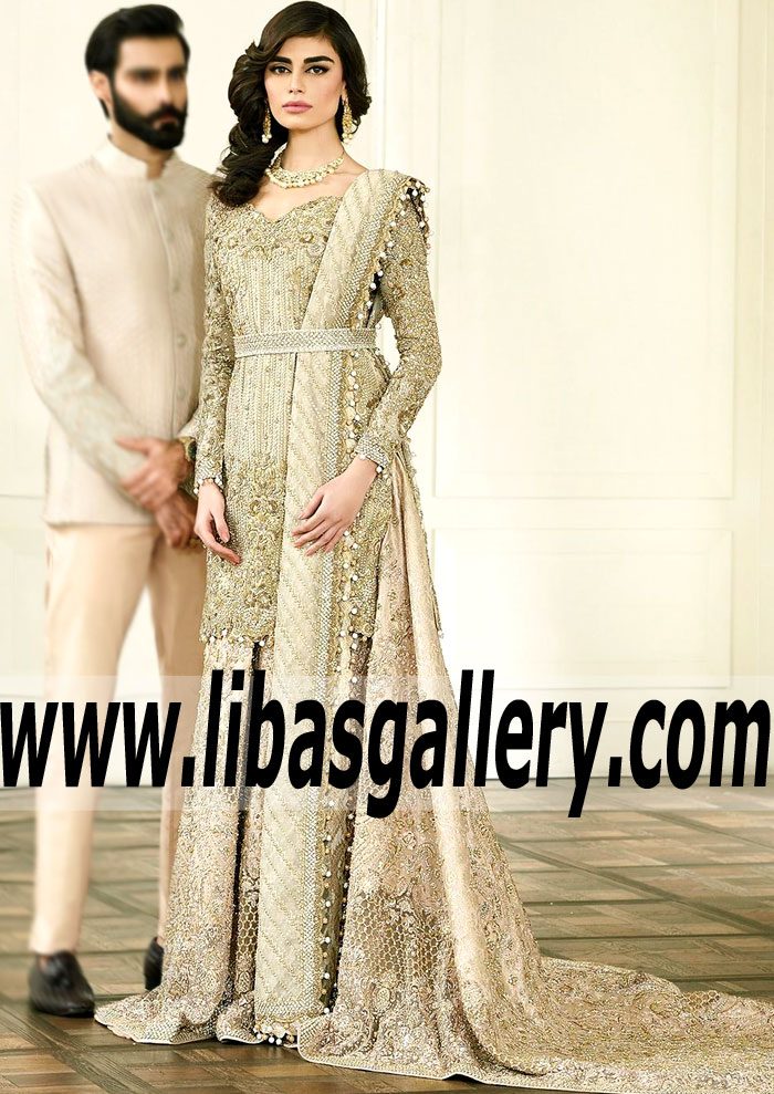 Traditional Bridal Suit with Sharara Designer Wedding Dresses Faraz Manan Bridal Dresses with Price Syracuse New York NY US