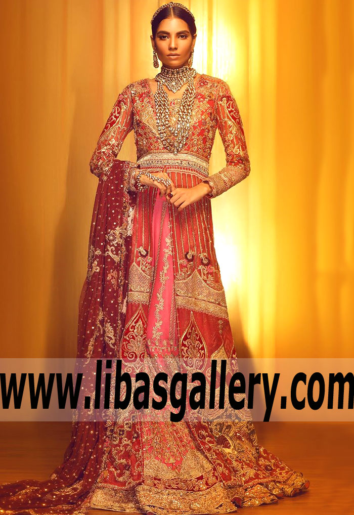 Gorgeous Lobelia Wedding Dress with Neon Pink Gharara