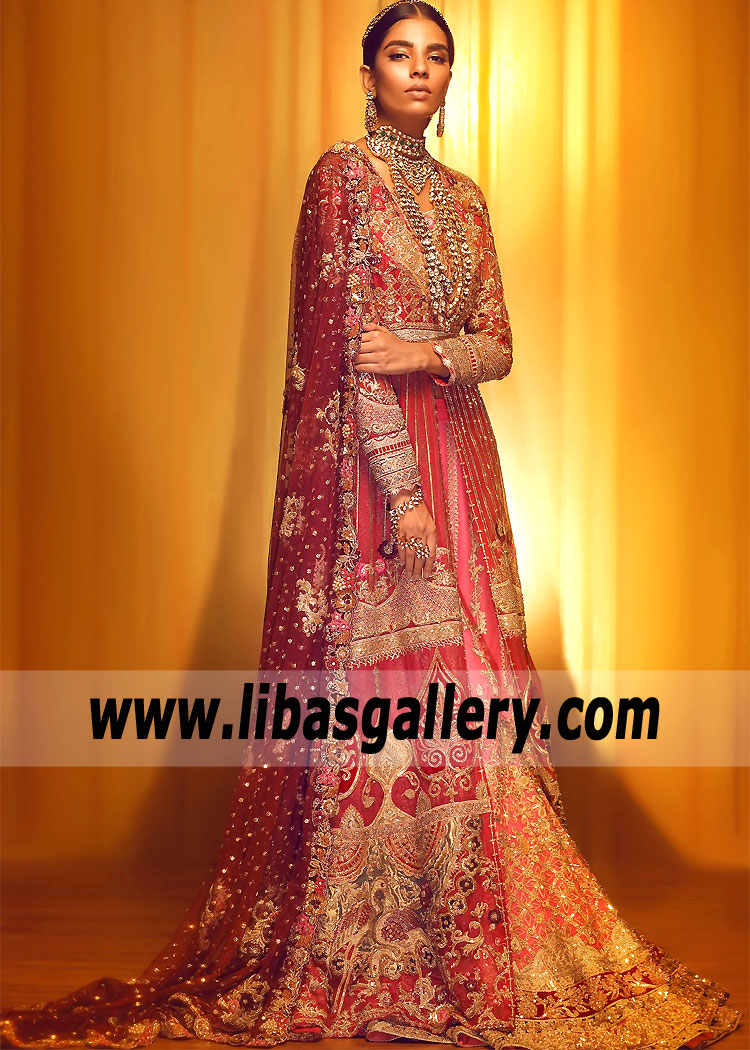 Gorgeous Lobelia Wedding Dress with Neon Pink Gharara