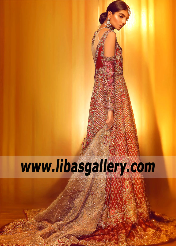 Lavishing Red Monarda Wedding Anarkali Dress