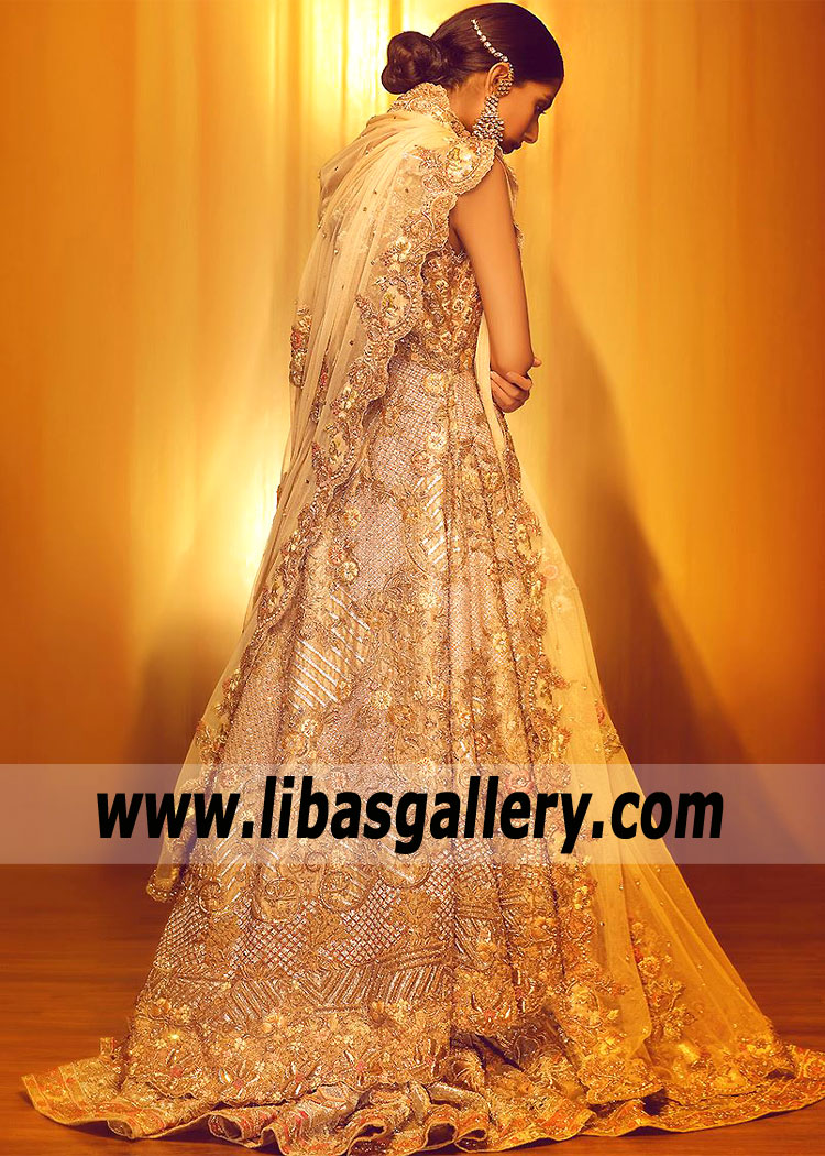 Fabulous GOLD ECRU Coreopsis Bridal Wear Lehenga Dress