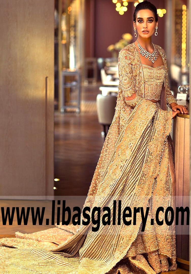 Gorgeous Rose Gold Clover Bridal Lehenga