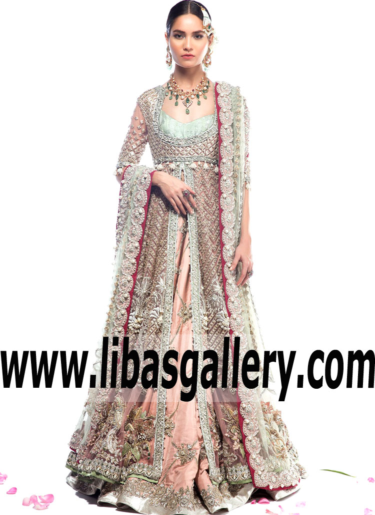 Shop Elan Bridal Chevron Pishwas Online Reston Washington USA Elan Bridal Anarkali Pishwas with Lehenga