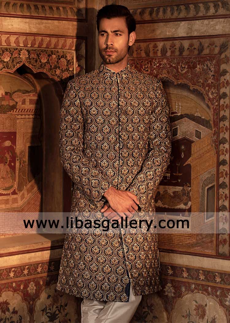 Cream Luxury Embellished Sherwani for Groom Nikah