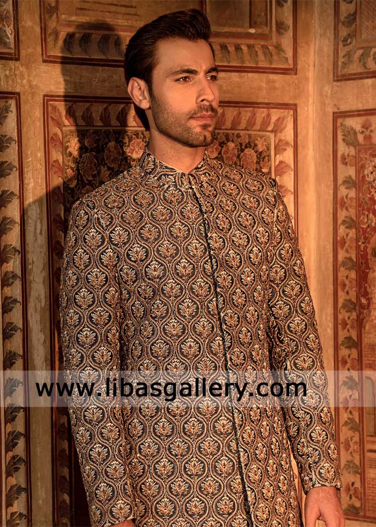 Luxury Carpet Pattern Damask Wedding Sherwani