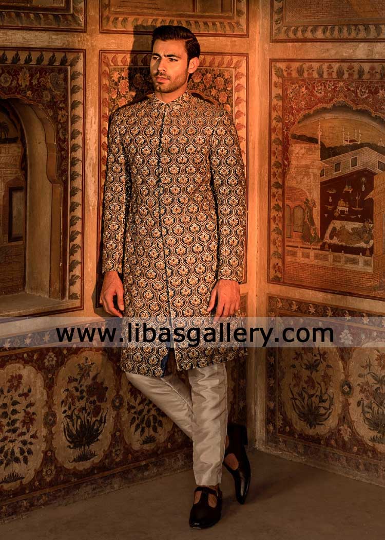 Luxury Carpet Pattern Damask Wedding Sherwani