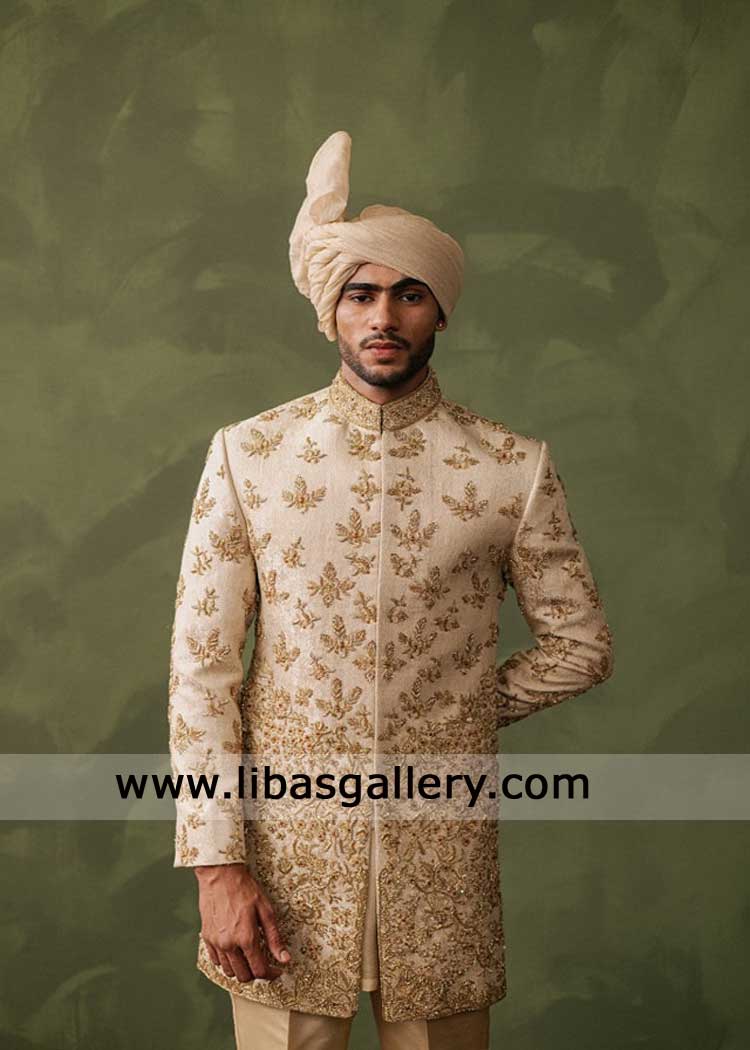 Groom Champagne Royal wedding Turban with Shamla