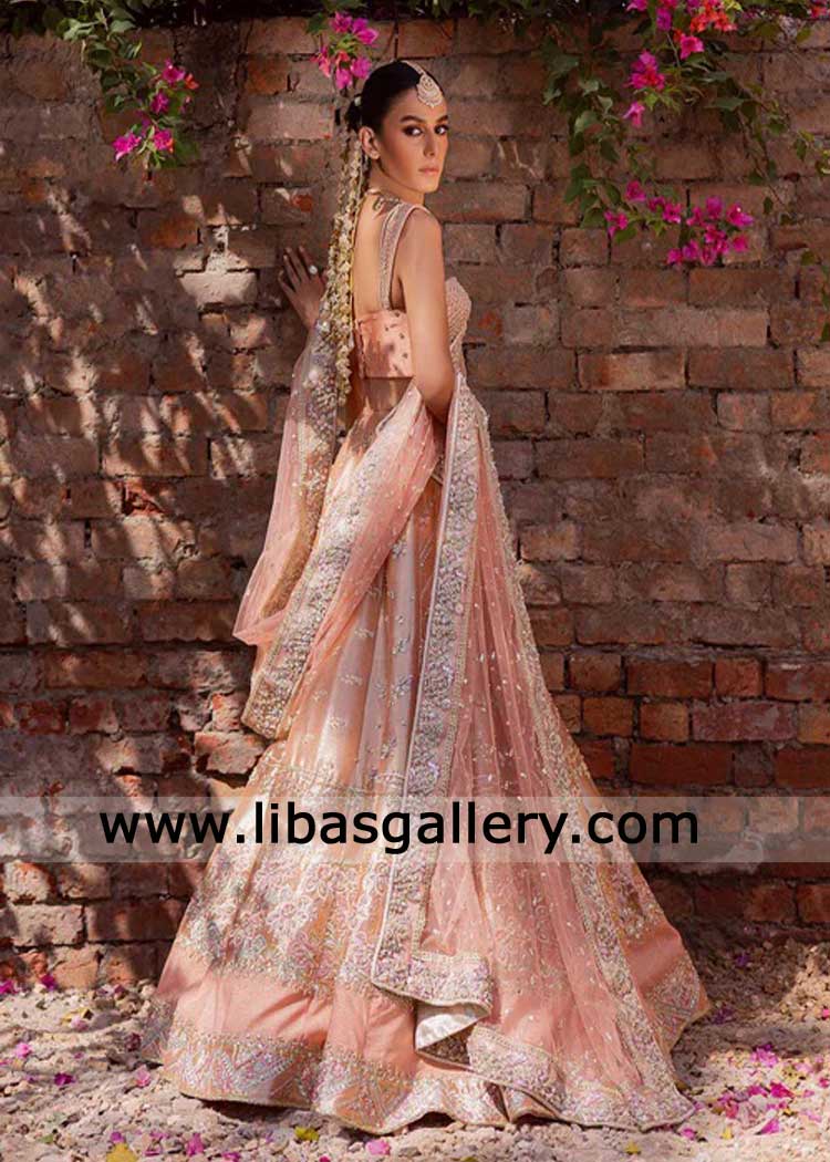 Coral Embroidered Lehenga with Blouse handcrafted Bridal
