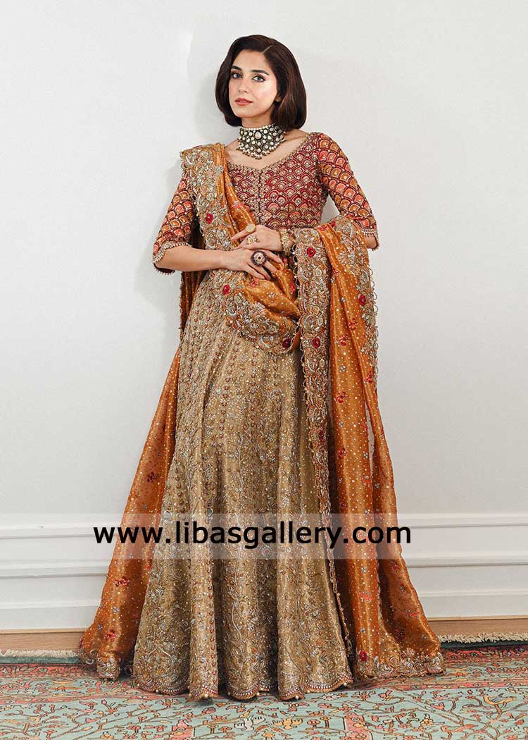 Deep Red and Gold Lehenga Choli hand embellished for Wedding