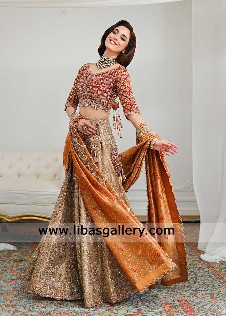 Deep Red and Gold Lehenga Choli hand embellished for Wedding