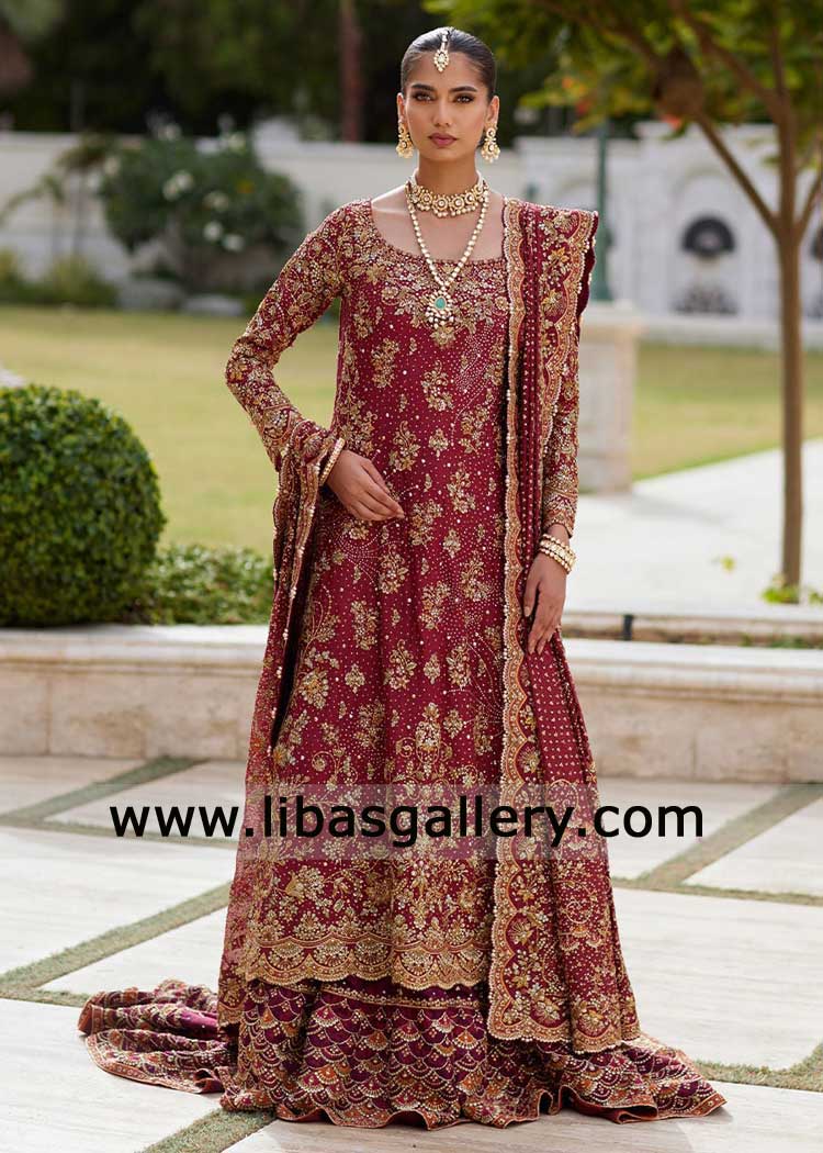 Deep Red Maroon Bridal Lehenga Dress for Wedding