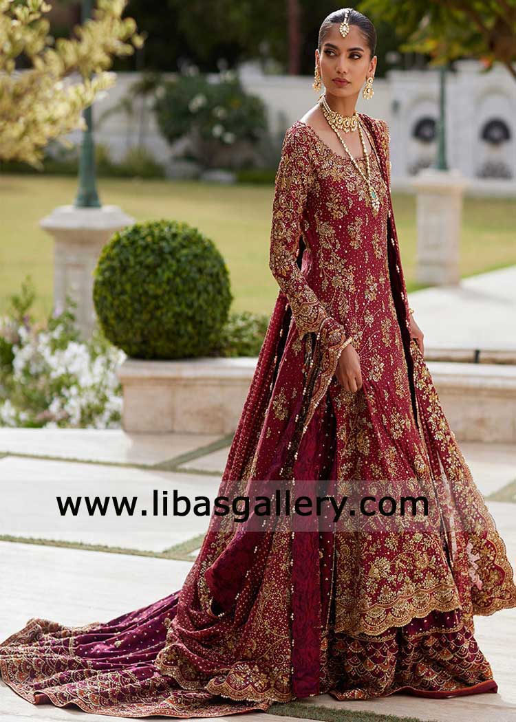 Deep Red Maroon Bridal Lehenga Dress for Wedding
