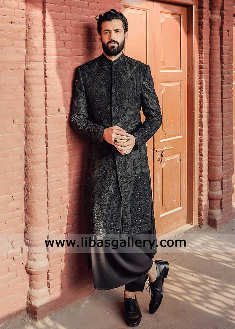 Eclipse Blue Embroidered Groom Wedding Sherwani