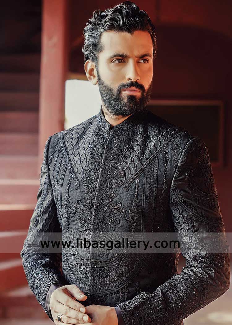 Eclipse Blue Embroidered Groom Wedding Sherwani