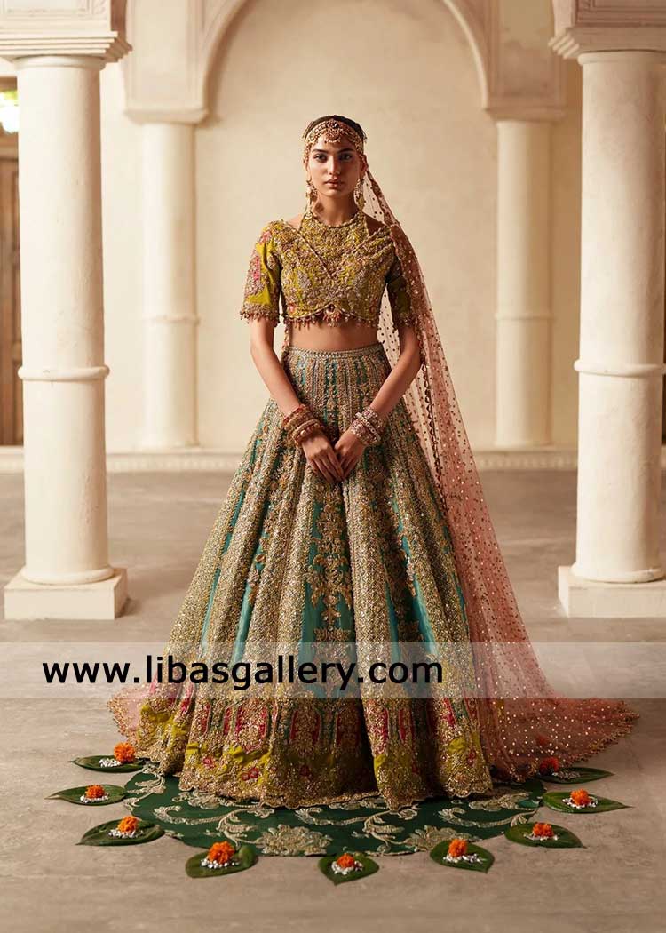 bridal lehenga Choli with Blush pink Dupatta