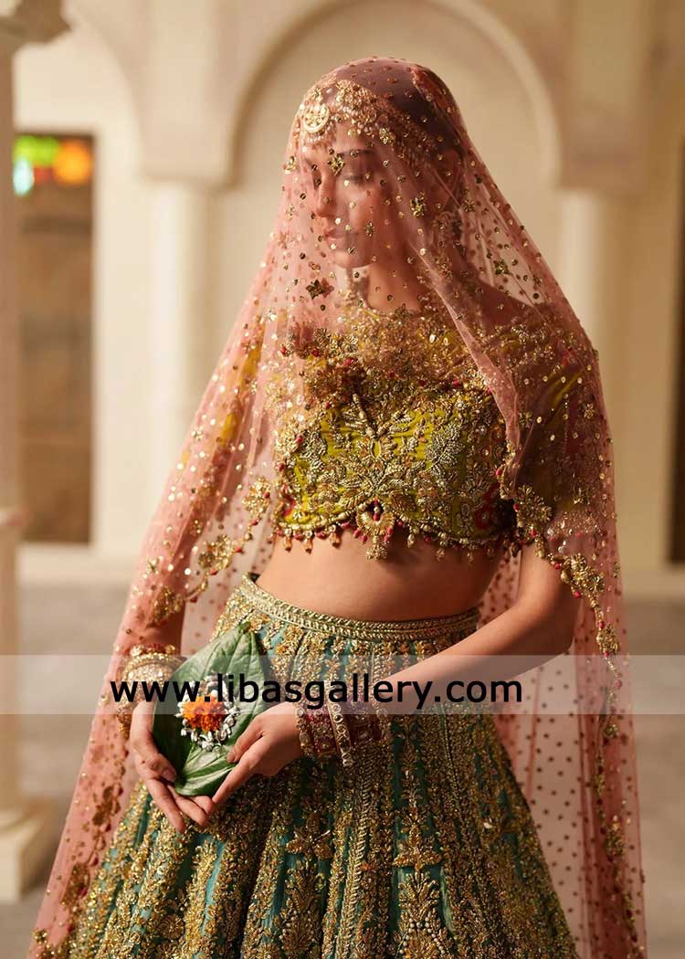 bridal lehenga Choli with Blush pink Dupatta