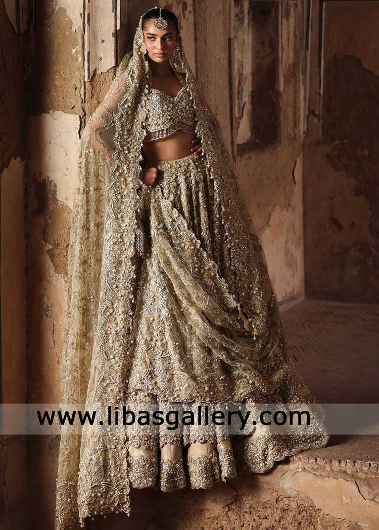 Gold Bridal Lehenga Choli Intricate hand Embellishment