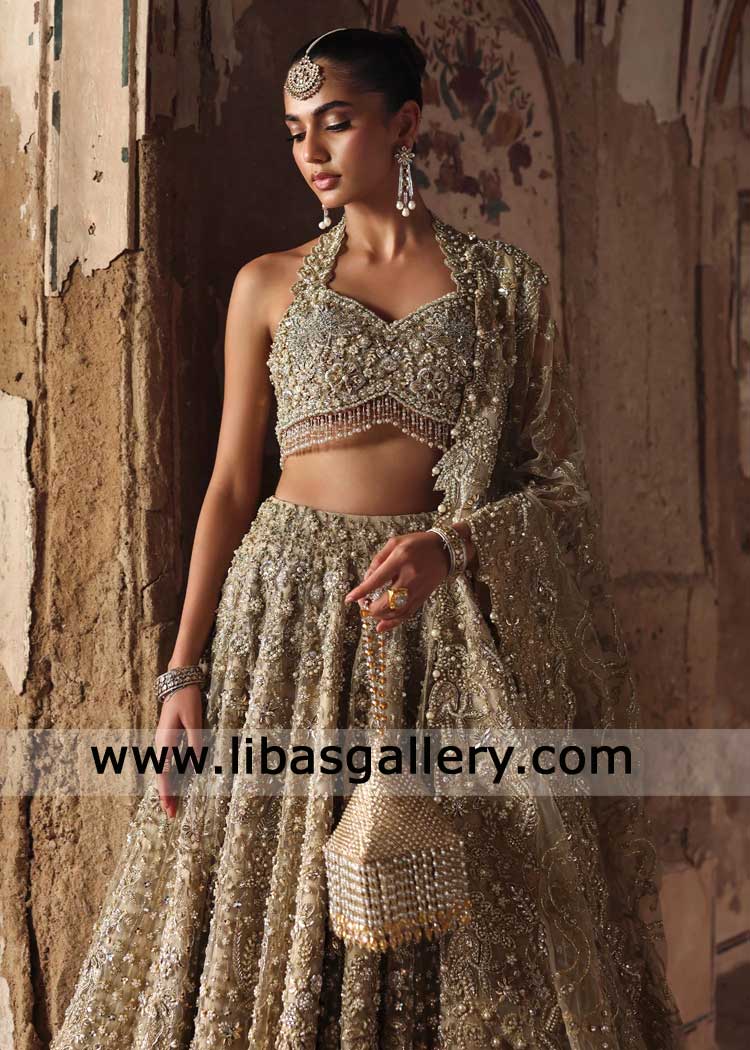 Gold Bridal Lehenga Choli Intricate hand Embellishment