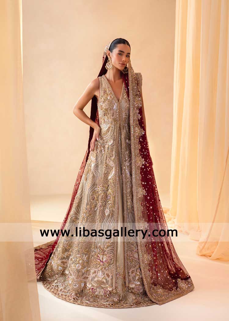 Gold Peshwas and Lehenga Hand Embellished Bridal Dress