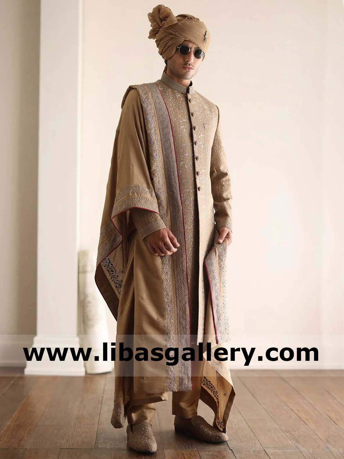 premium antique gold embroidered Wedding shawl