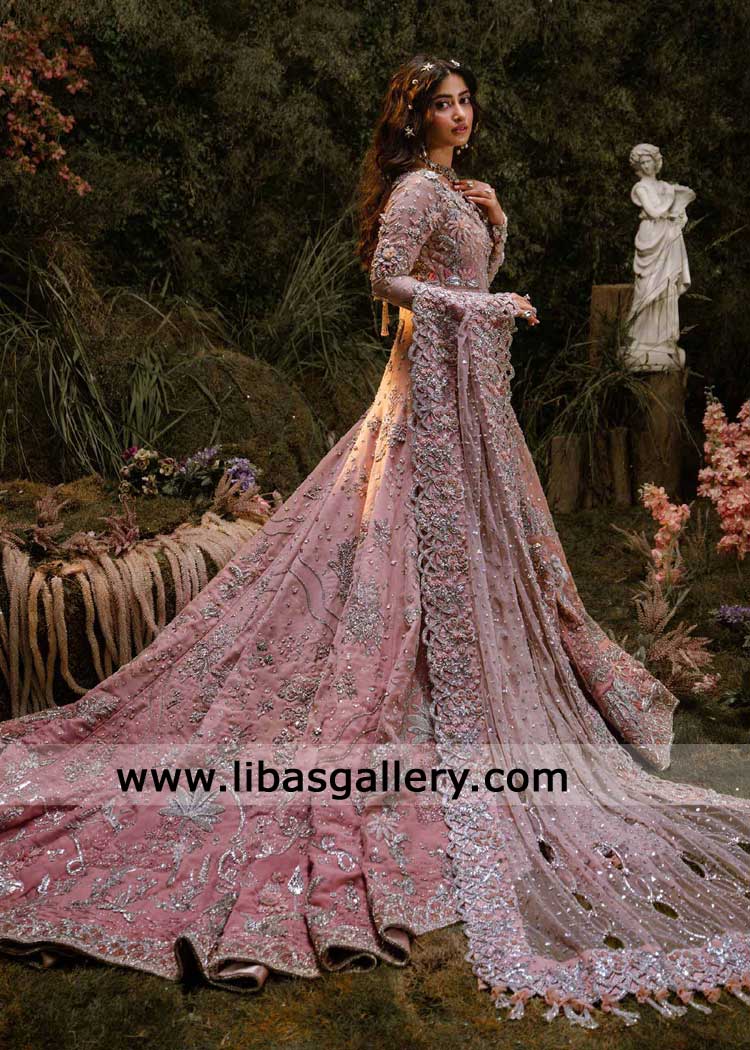 Gradient Pink Embellished Bridal Gown with Persian Inspired Tail