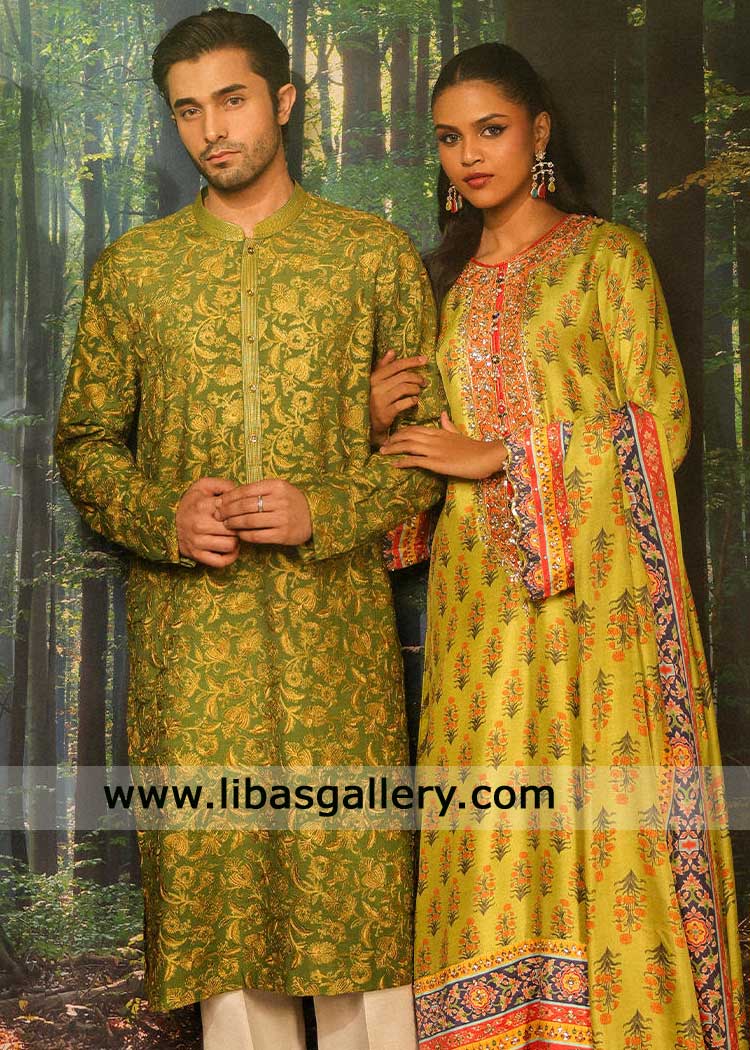 Green luxury Embroidered Kurta for Mehndi Occasion