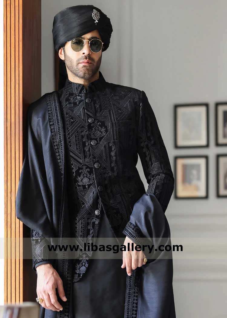 Black embroidered Groom Nikah wedding Shawl